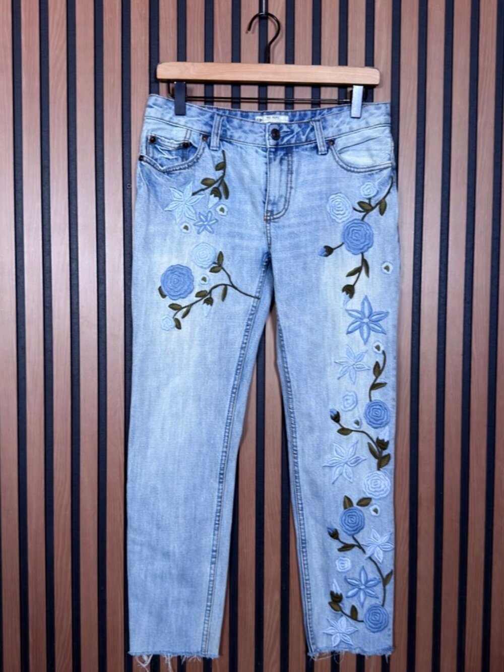 Free People Jeans 26 Womens Blue Woven Floral Skinny 100% Cotton Denim